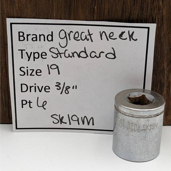 Great Neck Standard Shallow Socket 19mm 3/8" Drive 6 Point SK19M - Picture 1 of 5